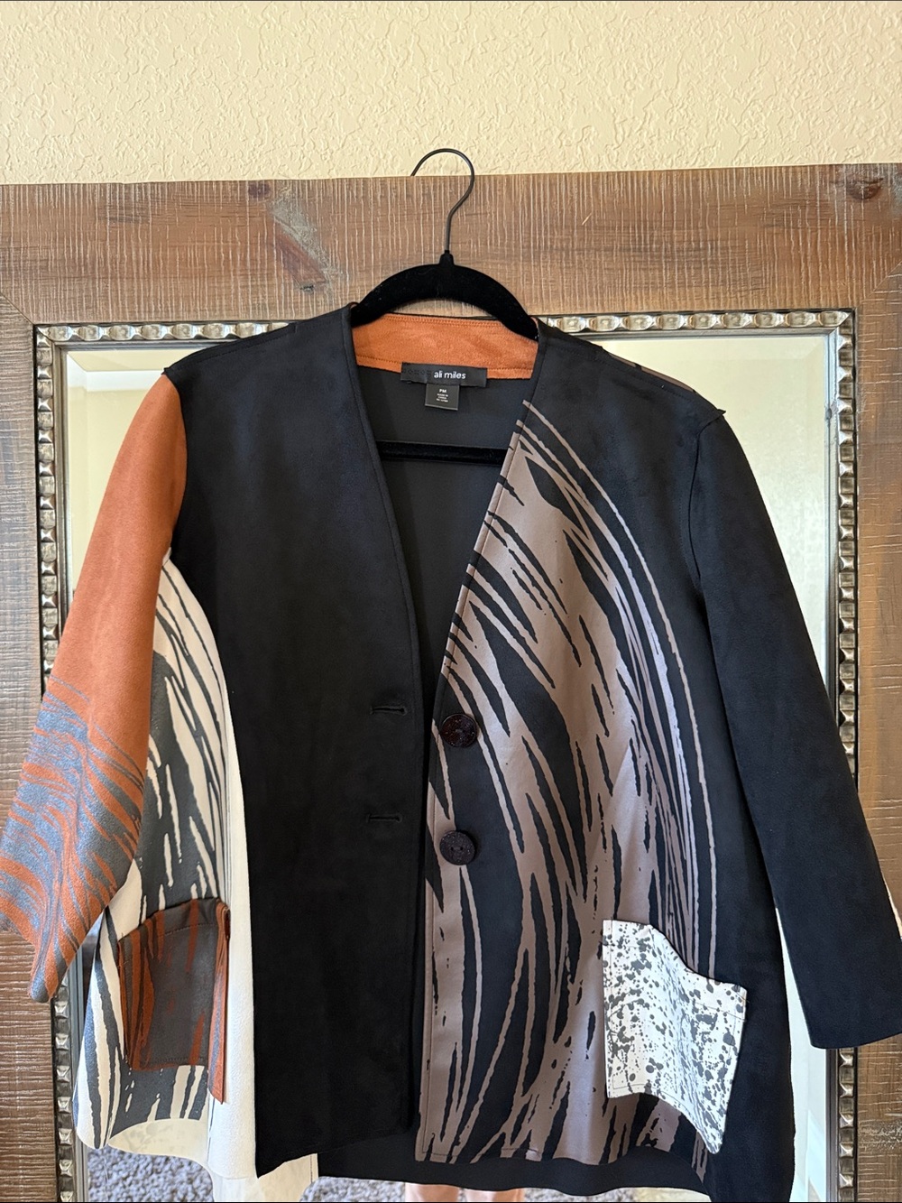 Ali Miles Black, Rust & Cream Artist-Print Open Jacket